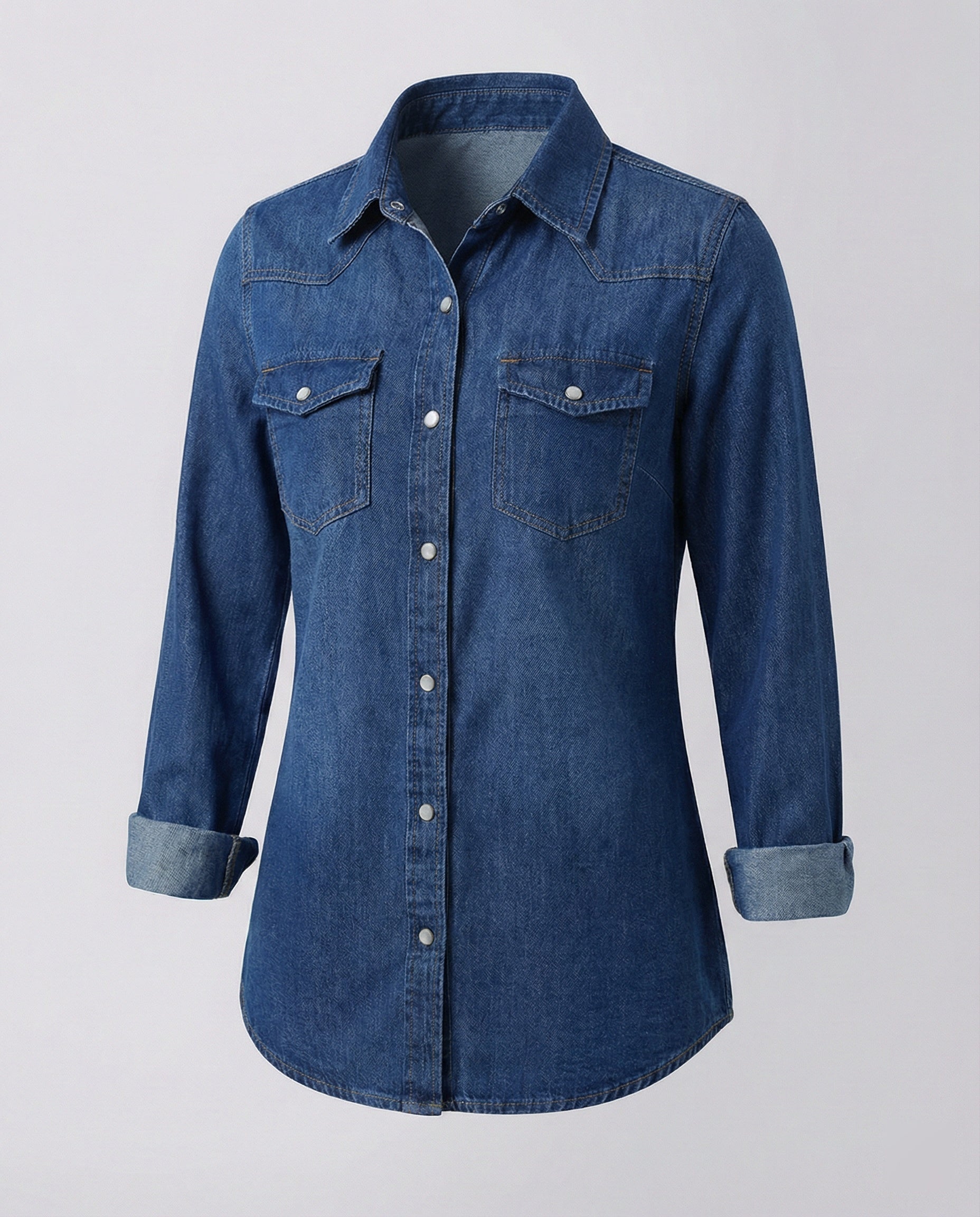 Damen Denim-Hemdbluse mit dekorativen Brusttaschen