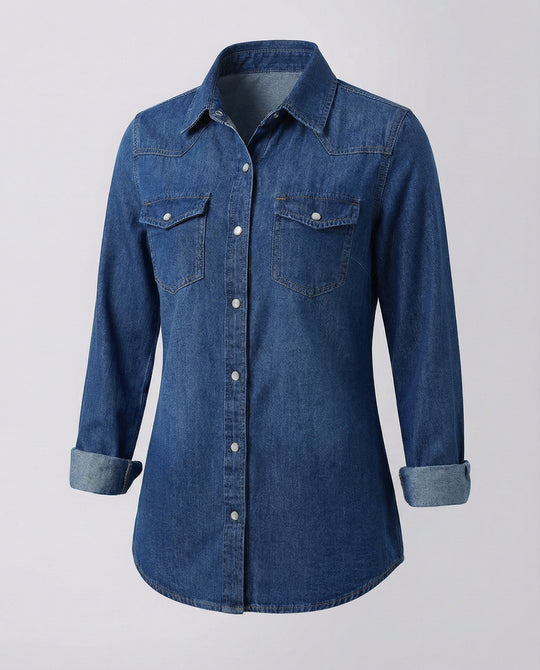 Damen Denim-Hemdbluse mit dekorativen Brusttaschen