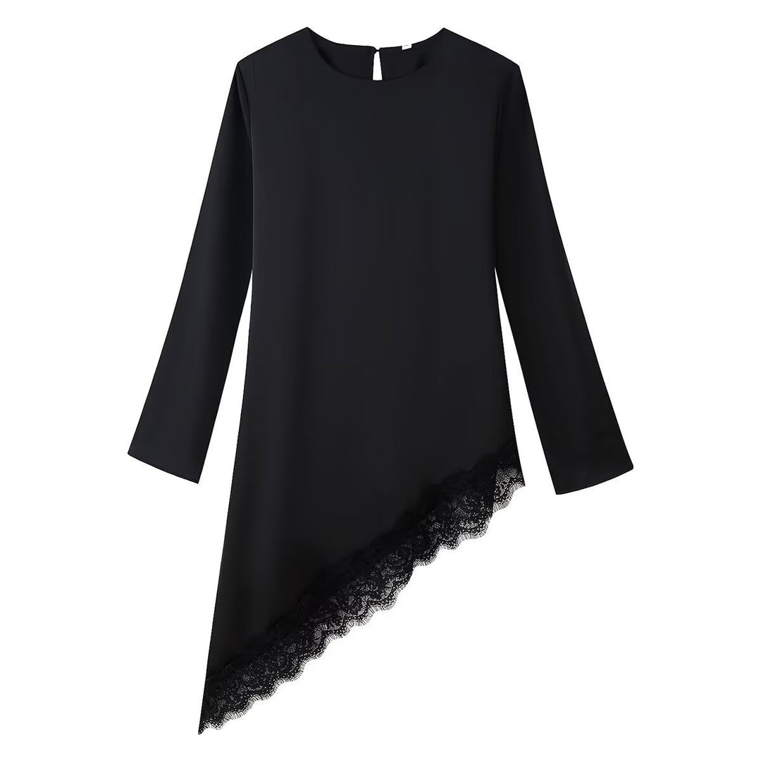 Damen Asymmetrische Langarm-Tunika mit Spitzenbesatz und schrägem Saum Shop Nory