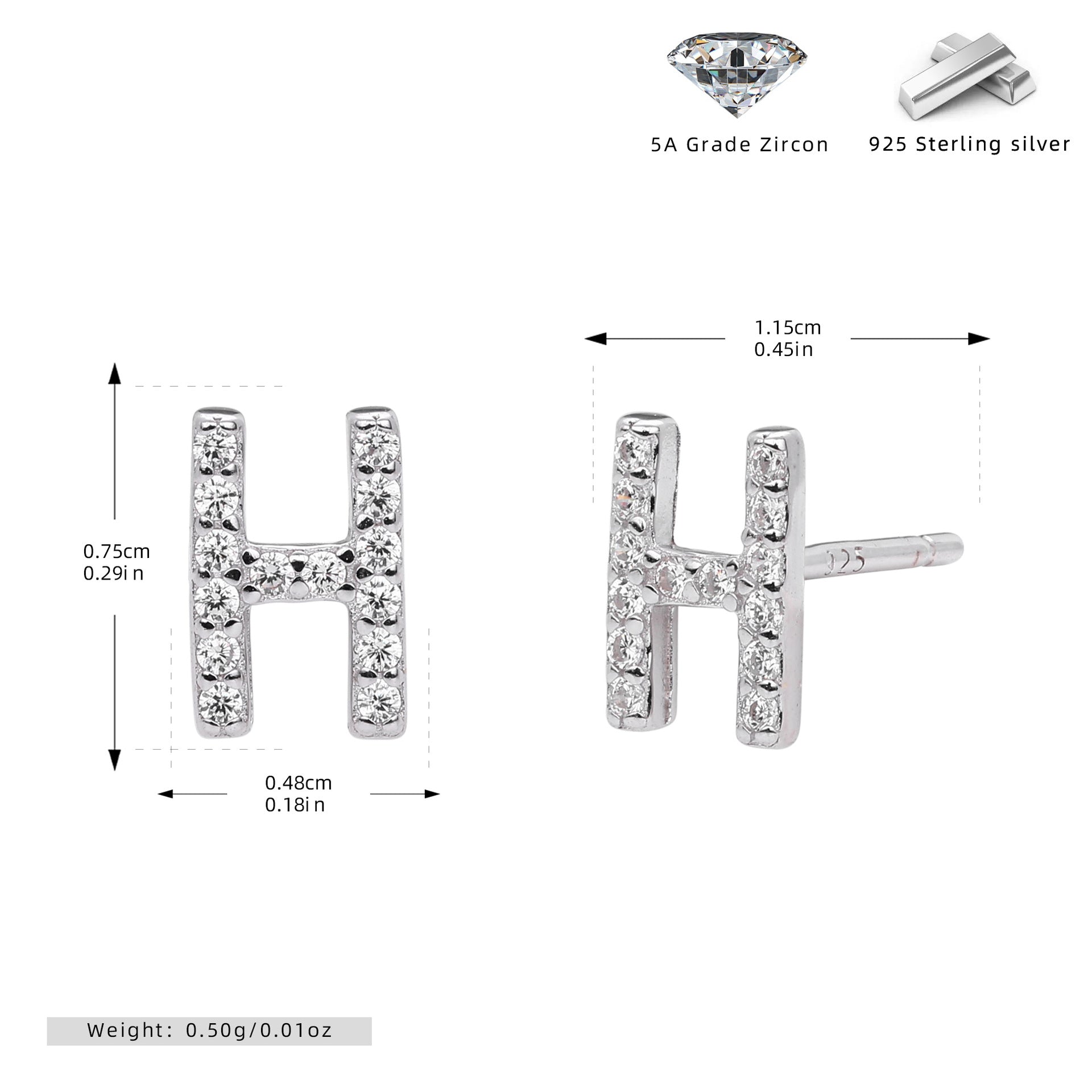 Damen Ohrstecker aus 925 Sterling Silber mit luxuriösem Zirkonbuchstaben R Shop Nory