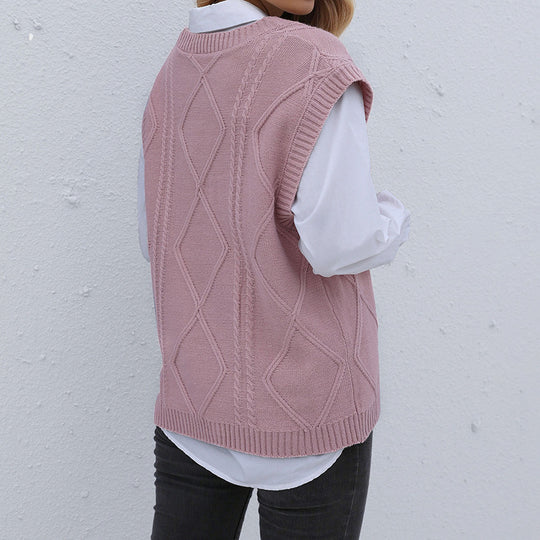 Damen Strickweste mit V-Ausschnitt, Rautenmuster und kastiger Oversize-Silhouette Shop Nory