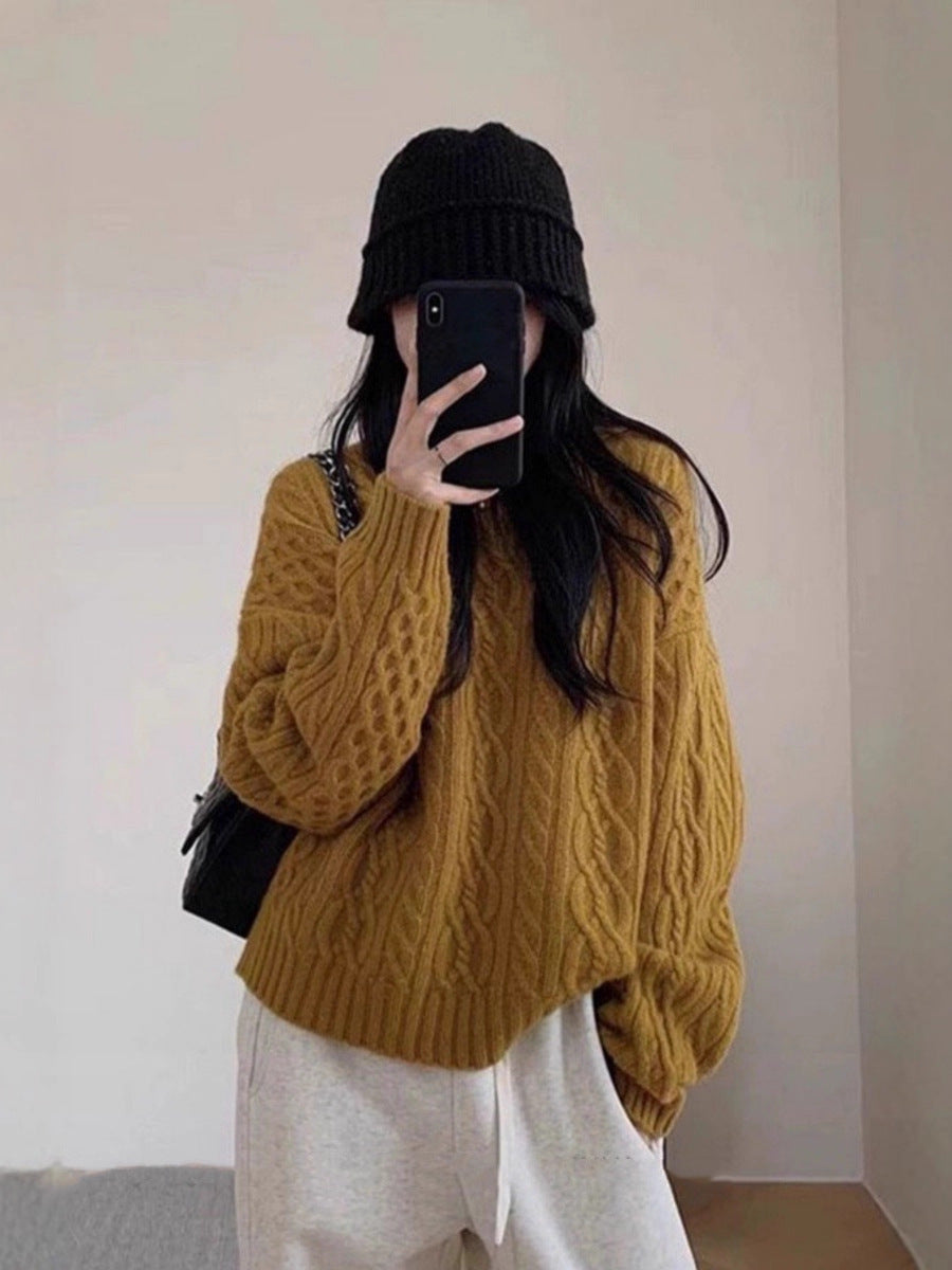 Damen Oversize Zopfmuster‑Pullover mit Rundhalsausschnitt und lässiger Schulterpartie Shop Nory