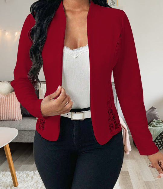 Damen elegante Blazerjacke mit Spitzenakzenten