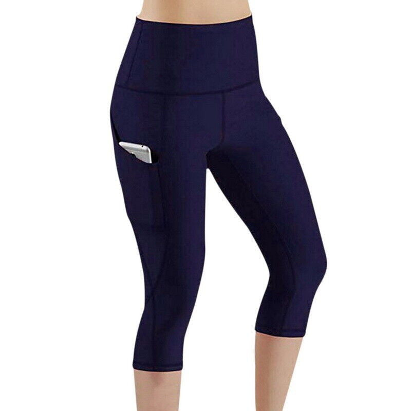 Damen Sportliche Capri-Leggings mit Seitentaschen und hohem Bund