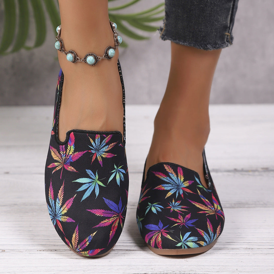 Damen Slip-On Mokassins mit buntem Pflanzenmuster Shopnory