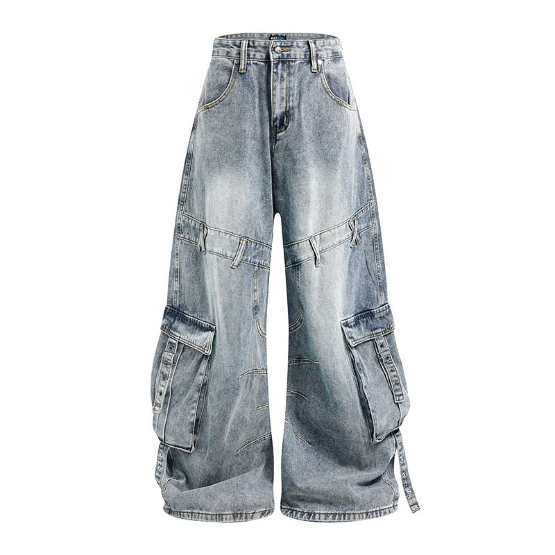 Damen weite Denim-Cargo-Culottehose mit hoher Taille und Multifunktionstaschen Shop Nory