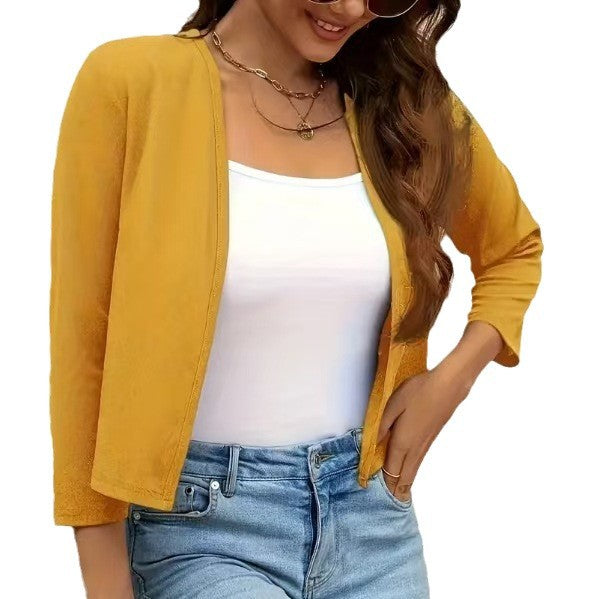 Damen Luftiger Cardigan mit offenem Frontdesign und ¾-Ärmeln Shopnory