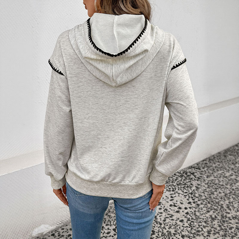 Damen Oversize-Kapuzenpullover mit Zierborte, Kängurutasche und verlängertem Kordelzug Shop Nory