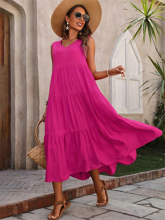 Damen Maxikleid mit lässigem Schnitt und Volantdetails
