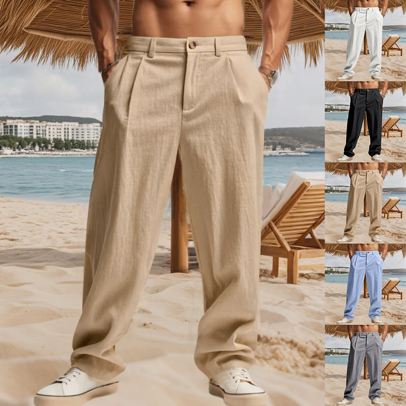 Herren nan elegante Bundfaltenhose aus leichtem Baumwollmix mit geradem Schnitt und Gürtelschlaufen