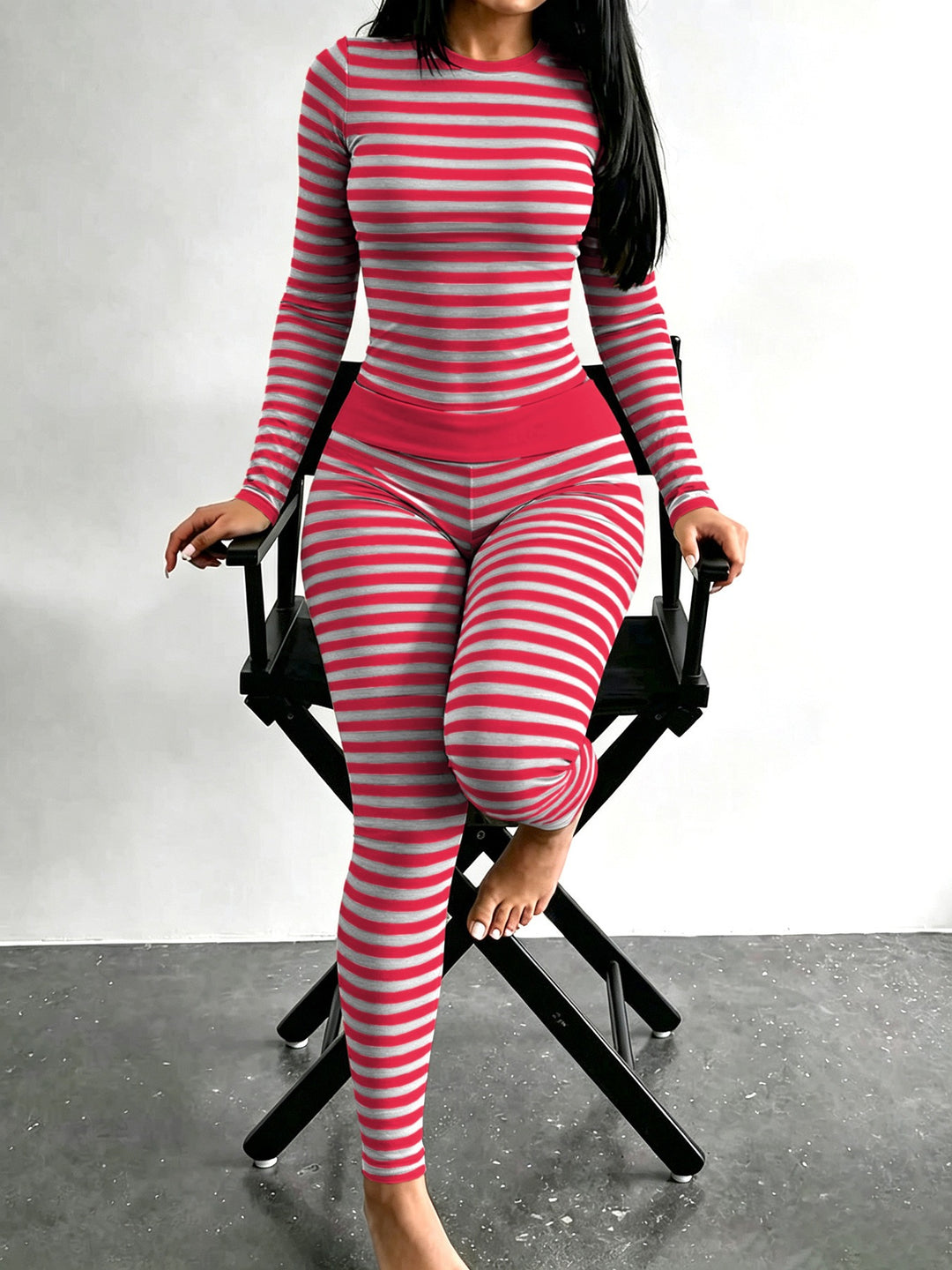 Damen Figurschmeichelndes Stretch-Lounge-Set mit Langarmtop und taillenhoher Leggings Shop Nory