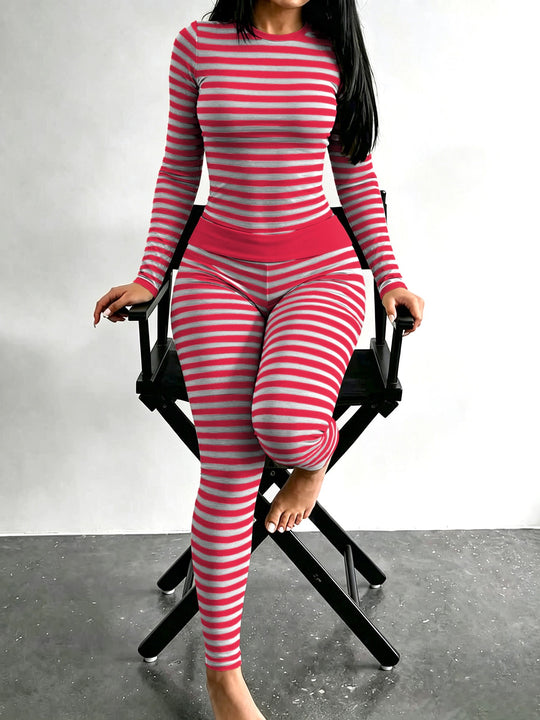 Damen Figurschmeichelndes Stretch-Lounge-Set mit Langarmtop und taillenhoher Leggings Shop Nory
