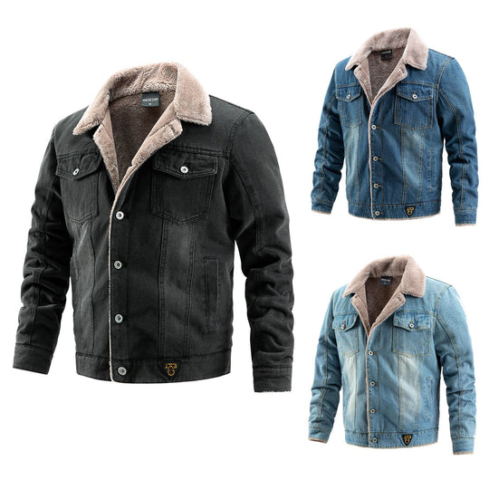 Herren Robuste Denim-Truckerjacke mit Sherpa-Futter und Teddykragen Shop Nory