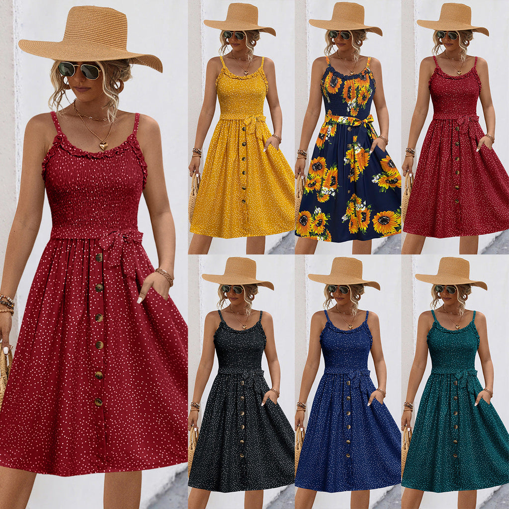 Damen Midi-Kleid mit schwingendem Rock und Rüschendetails