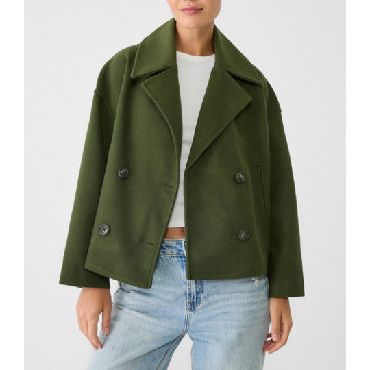 Damen Kurzer Zweireihiger Wollmix-Peacoat mit übergroßem Revers Shop Nory