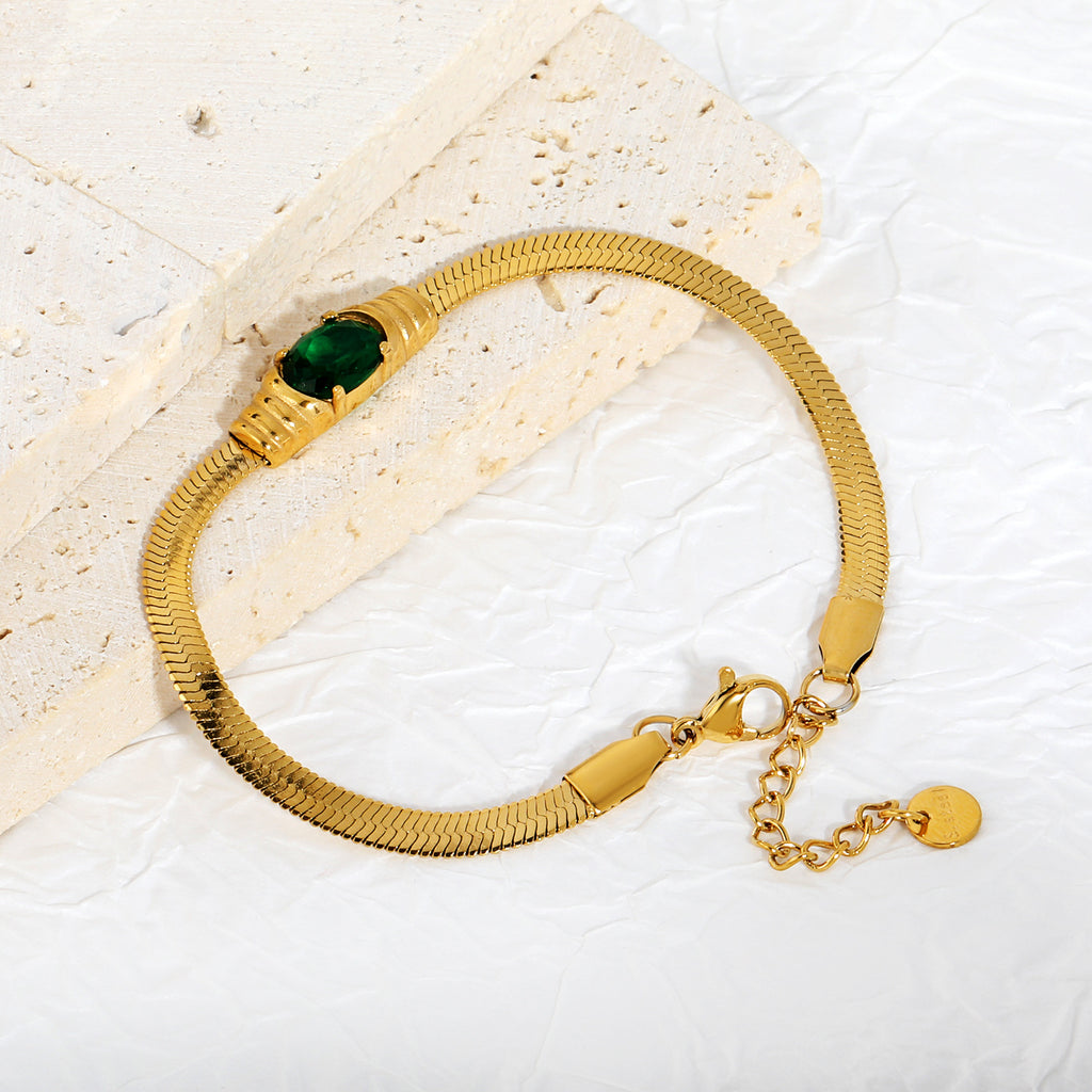 Damen elegante Halskette mit funkelndem grünen Zirkonstein und hochwertigem Goldverschluss Shop Nory