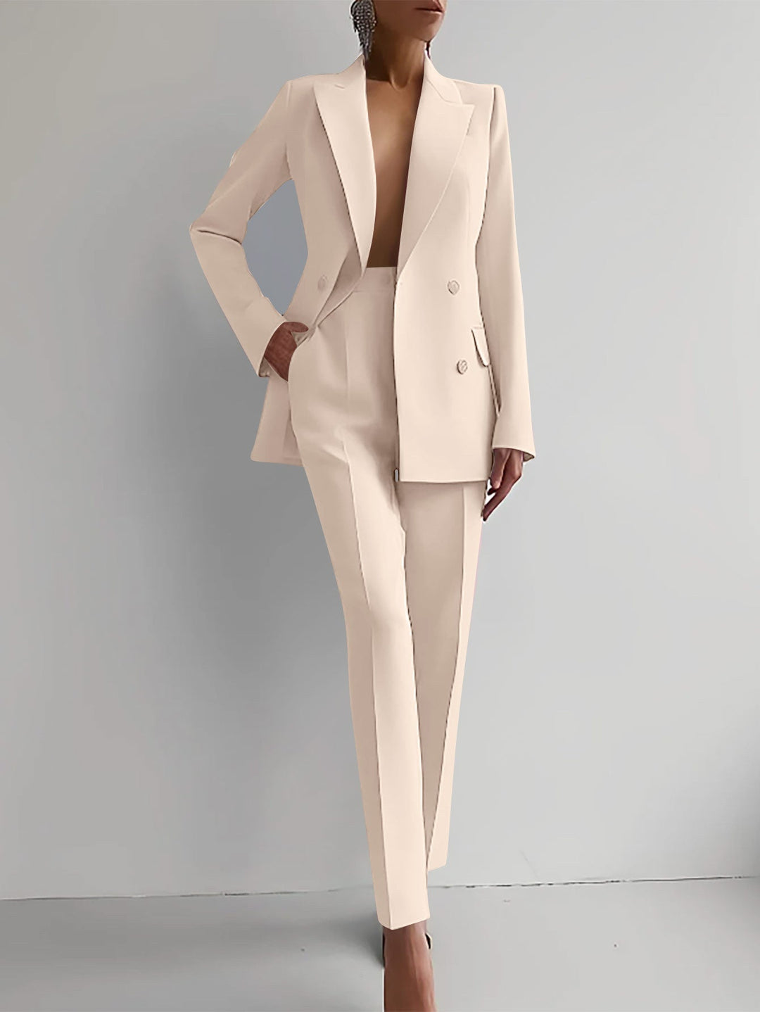 Damen elegantes Zweiteiler-Anzug-Set mit tailliertem Blazer und schmalen Hosen