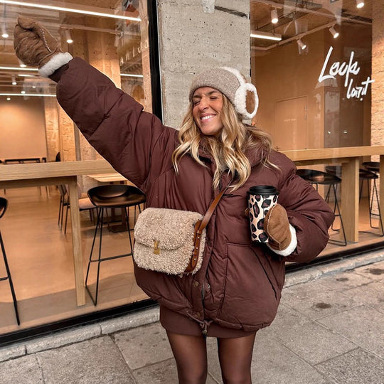 Damen Kurze wattierte Oversize-Steppjacke mit Kordelzug und winddichter Fütterung Shop Nory