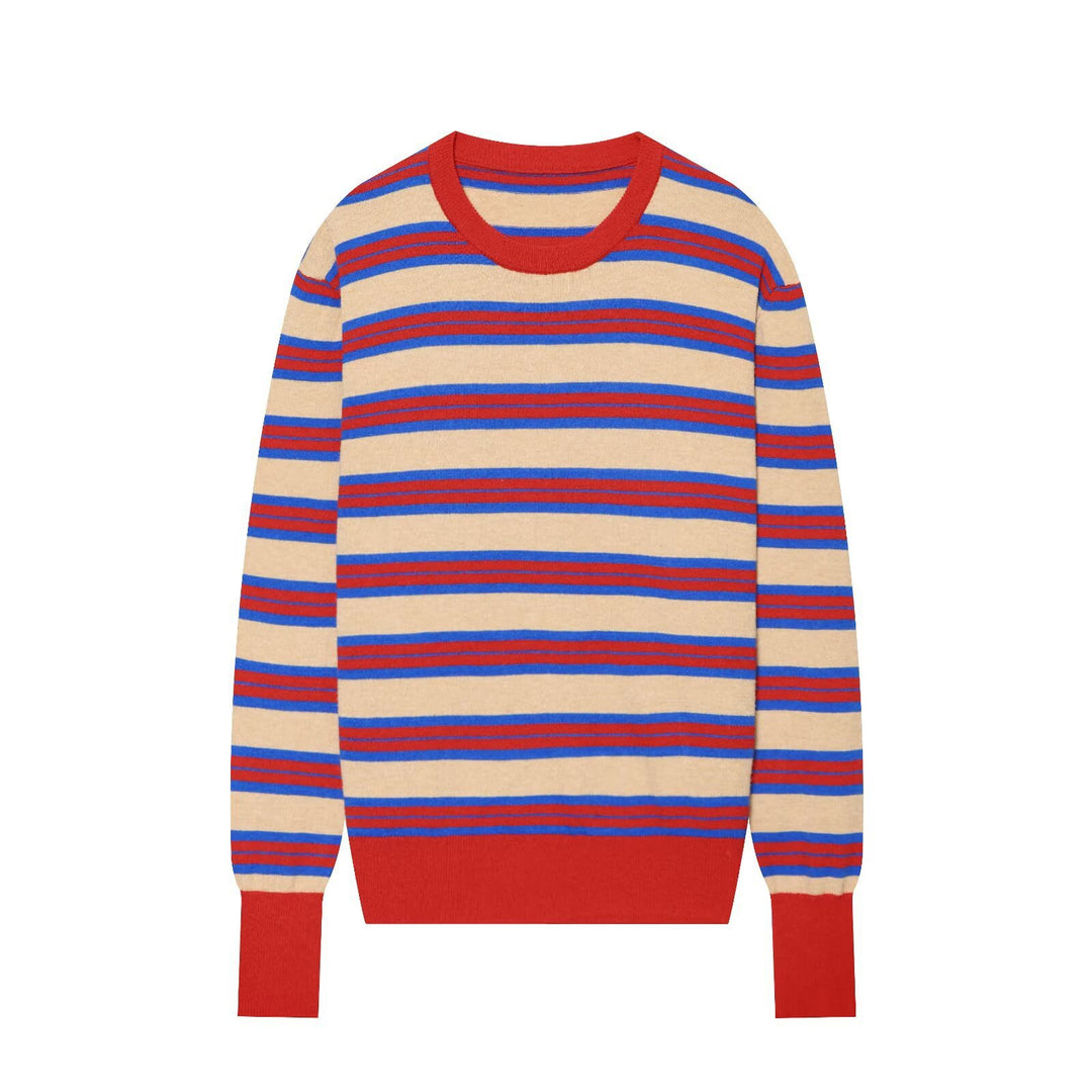Damen Gestreifter Feinstrickpullover mit Rundhalsausschnitt und verlängerten Rippbündchen Shop Nory