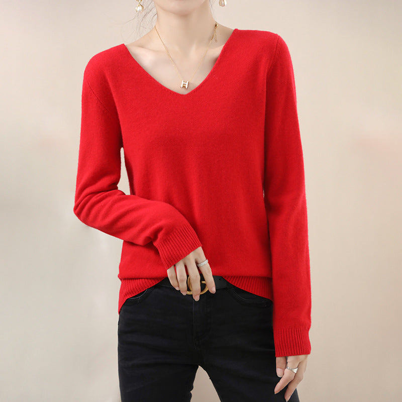 Damen V-Ausschnitt Pullover in Kaschmir-Optik mit legerem Schnitt und Rippbündchen Shop Nory