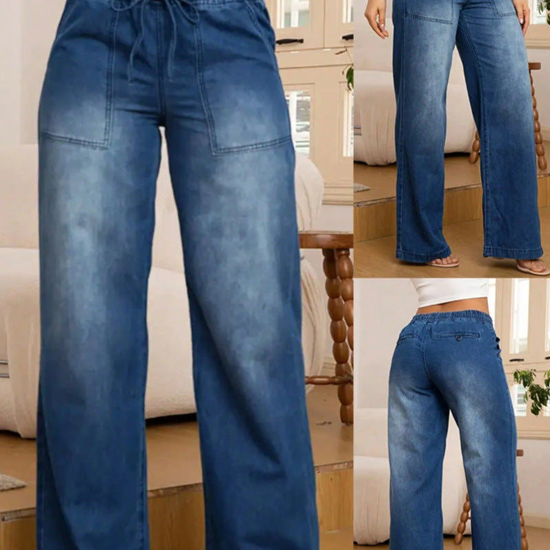 Damen Weite High-Waist-Jeans mit elastischem Bund und Kordelzug Shop Nory