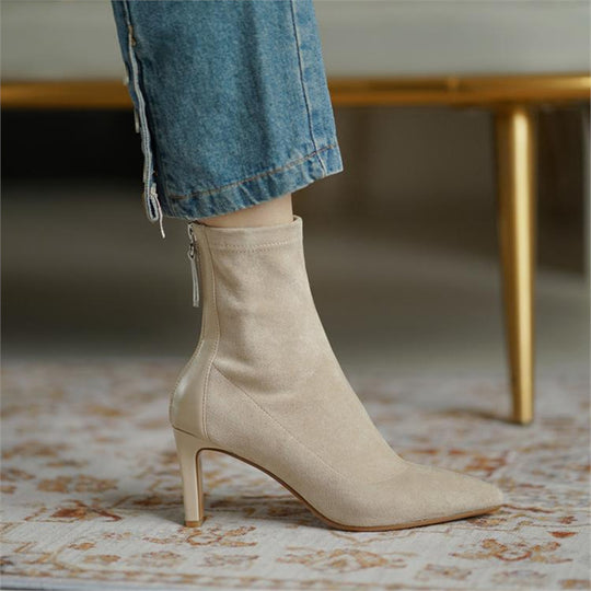 Damen Knöchelhohe Stiefelette aus Veloursoptik mit sock‑haftem Schaft und Rückseitenreißverschluss Shop Nory