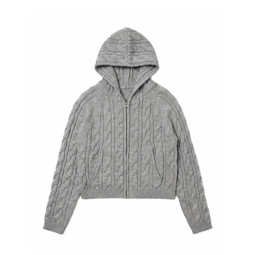 Damen Kapuzen-Zopfstrick-Cardigan mit Reißverschluss und Raglanärmeln Shop Nory