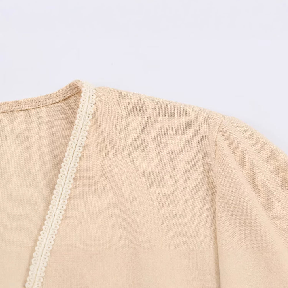 Damen Maxikleid-Kaftan mit Trompetenärmeln und Palmenstickerei Shop Nory