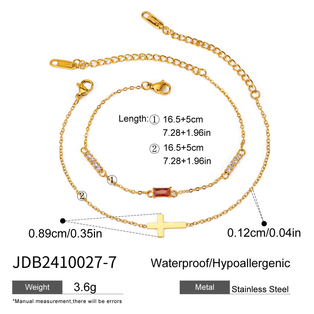 Damen Doppelarmband mit funkelnden Zirkonia und Kreuzanhänger Shop Nory