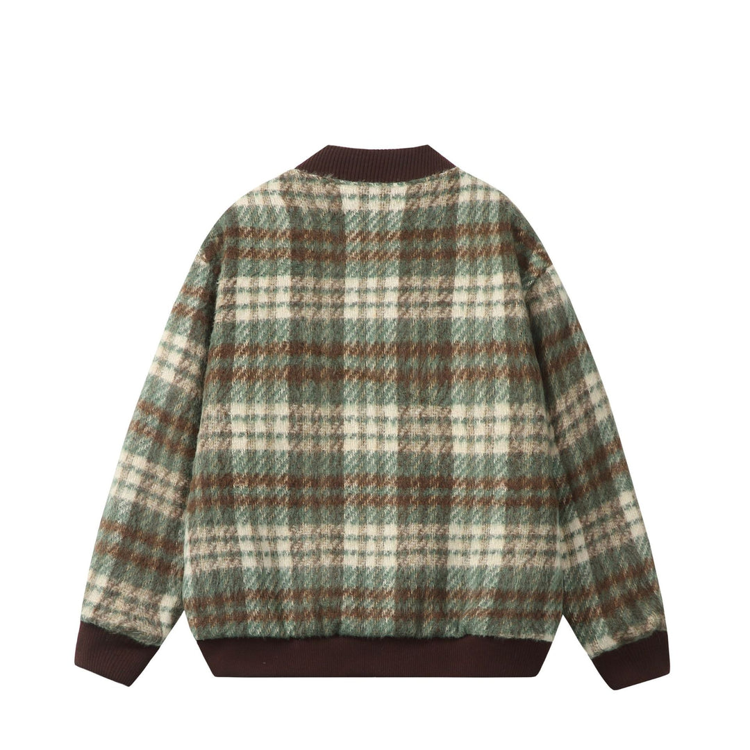 Unisex Kurzer kastig geschnittener Wollmix‑Bomber mit Karomuster und Rippenbund Shop Nory
