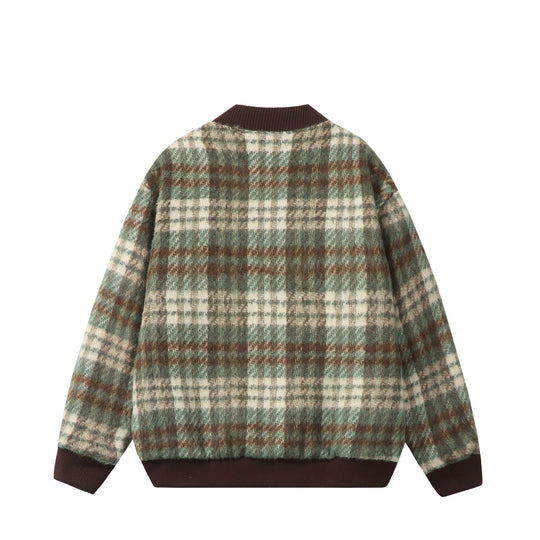 Unisex Kurzer kastig geschnittener Wollmix‑Bomber mit Karomuster und Rippenbund Shop Nory