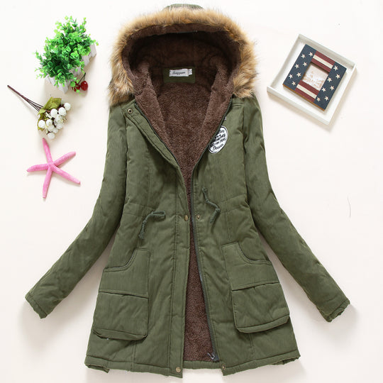 Damen taillierter Winterparka mit Teddyfutter Kunstfellkapuze und Tunnelzug Shop Nory