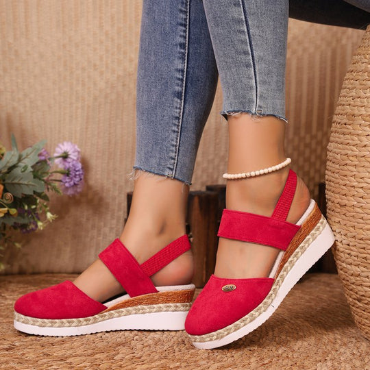 Damen Bequeme Espadrilles mit elastischen Riemen und dekorativem Bastbesatz
