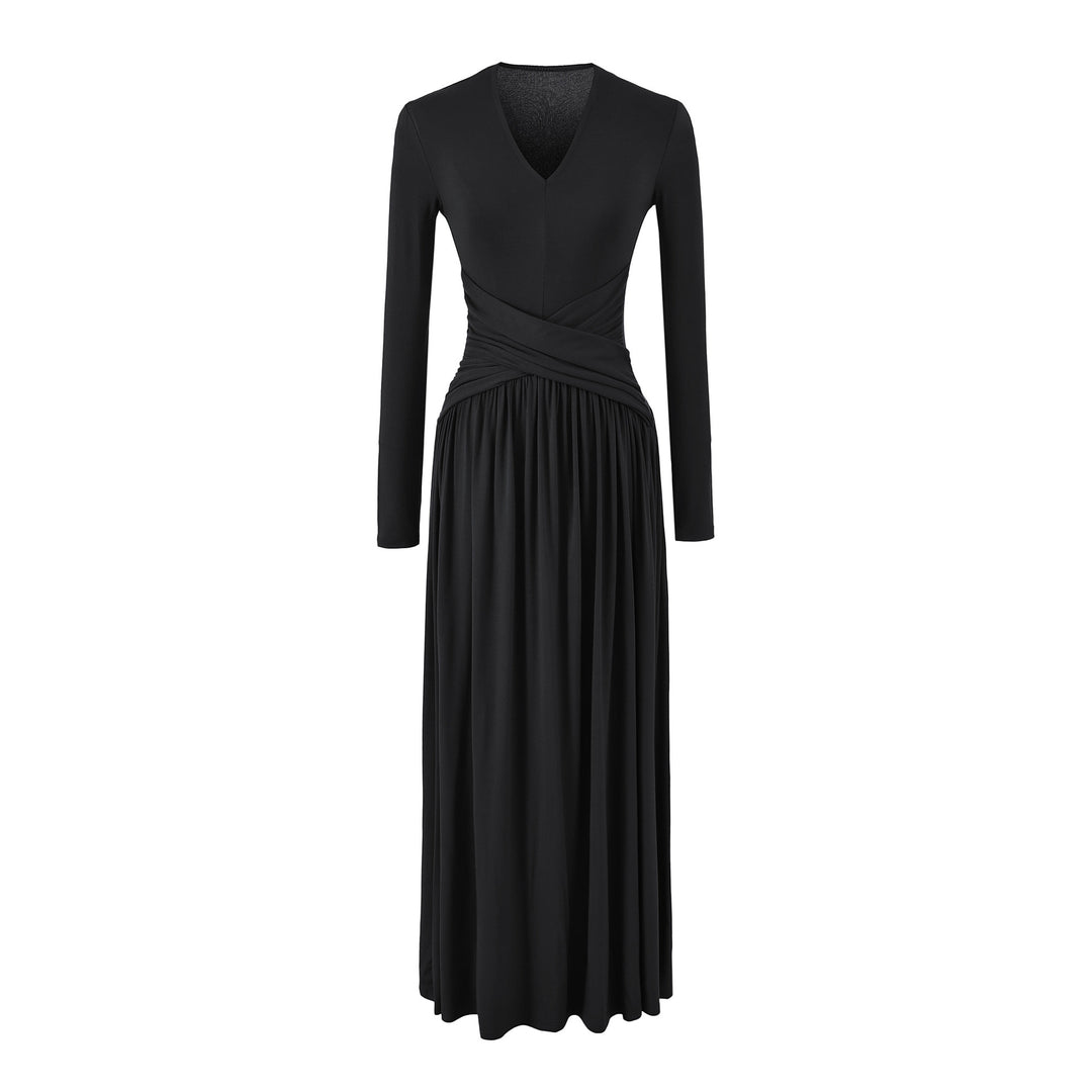 Damen V-Ausschnitt Maxi-Wickelkleid aus Jersey mit geraffter Taillenpartie Shop Nory