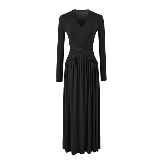 Damen V-Ausschnitt Maxi-Wickelkleid aus Jersey mit geraffter Taillenpartie Shop Nory