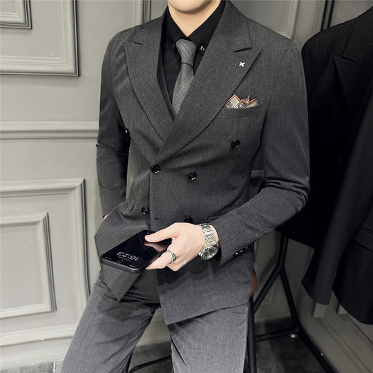 Herren Doppelreihiger Slim‑Fit Business‑Anzug mit tailliertem Sakko und schmaler Anzughose Shop Nory