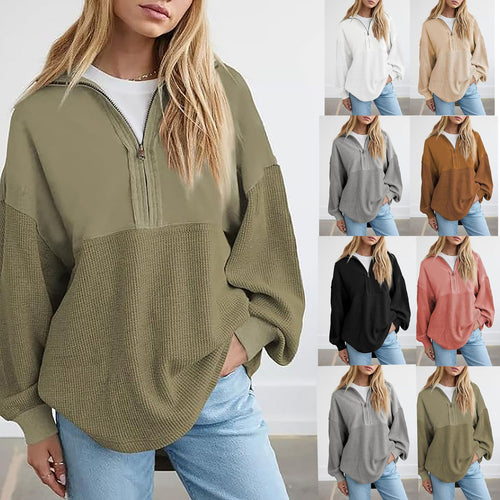 Damen Oversize-Halbzip-Pullover mit Waffelstrick-Einsätzen Shop Nory