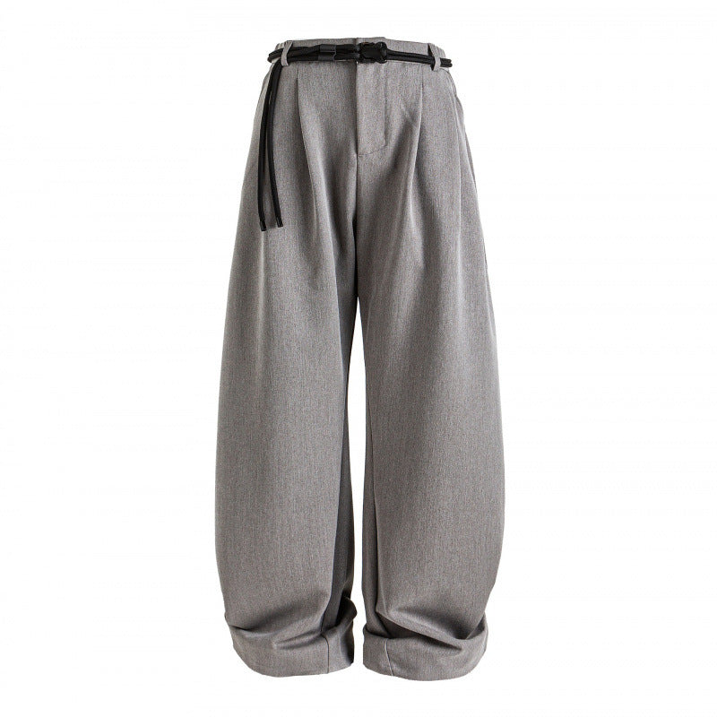 Damen Hochtalierte weite Marlene-Hose mit Faltenbund und Tunnelzuggürtel Shop Nory