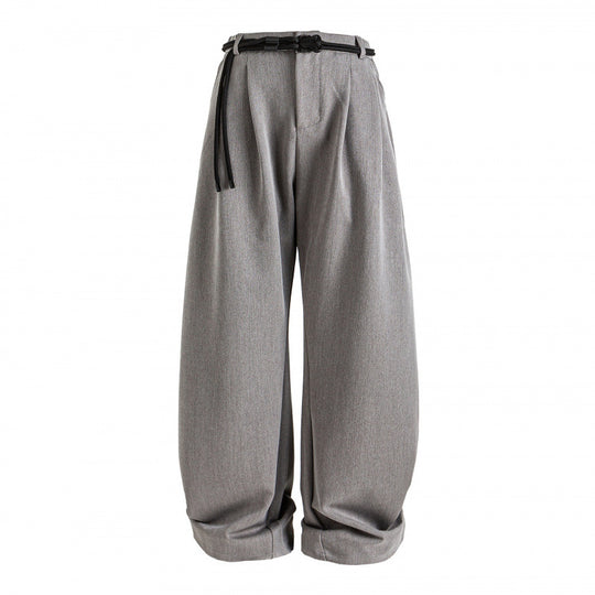 Damen Hochtalierte weite Marlene-Hose mit Faltenbund und Tunnelzuggürtel Shop Nory