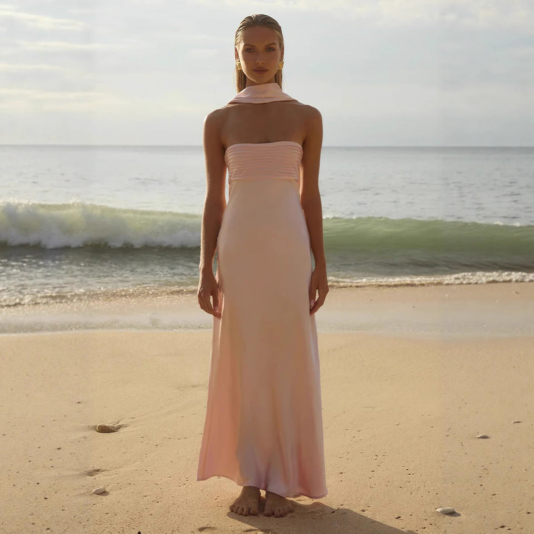 Damen Elegantes Maxikleid mit schulterfreiem Design und schmalem Oberteil