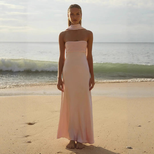 Damen Elegantes Maxikleid mit schulterfreiem Design und schmalem Oberteil