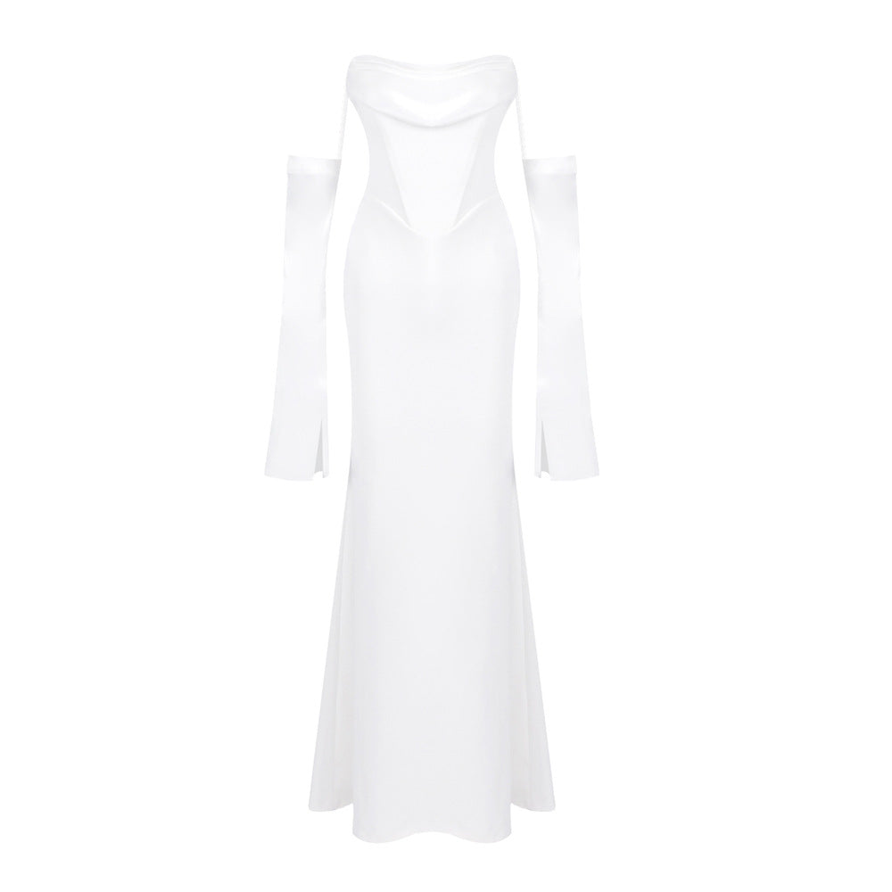 Damen Elegantes Meerjungfrau-Kleid mit schulterfreiem Design und langen Ärmeln