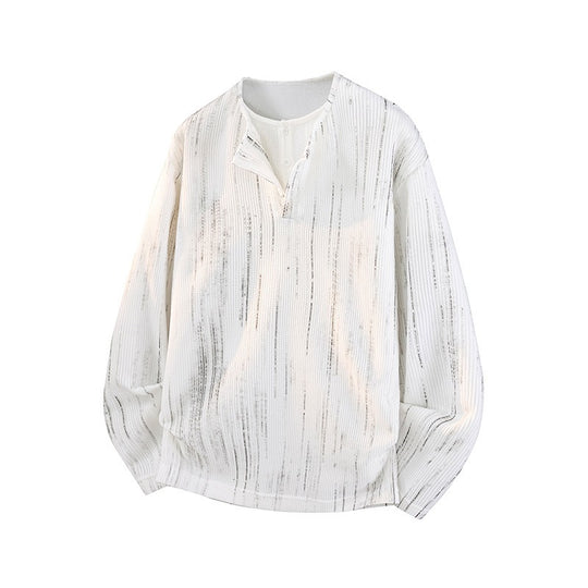 Herren Oversize Strickpullover mit Henley-Ausschnitt und feiner Strukturstreifen Shop Nory