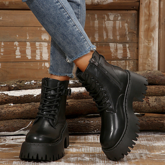 Damen Robuste Schnürstiefel mit Stylischem Profilsohle
