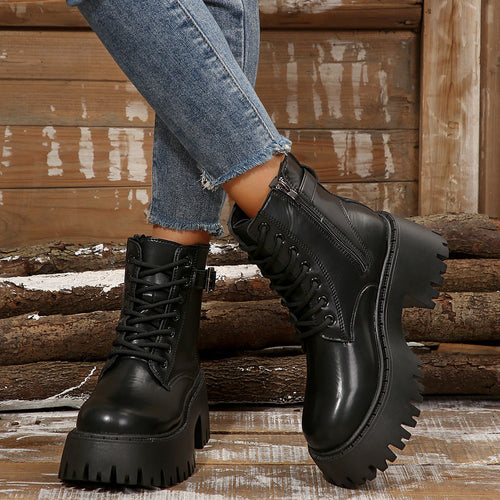 Damen Robuste Schnürstiefel mit Stylischem Profilsohle