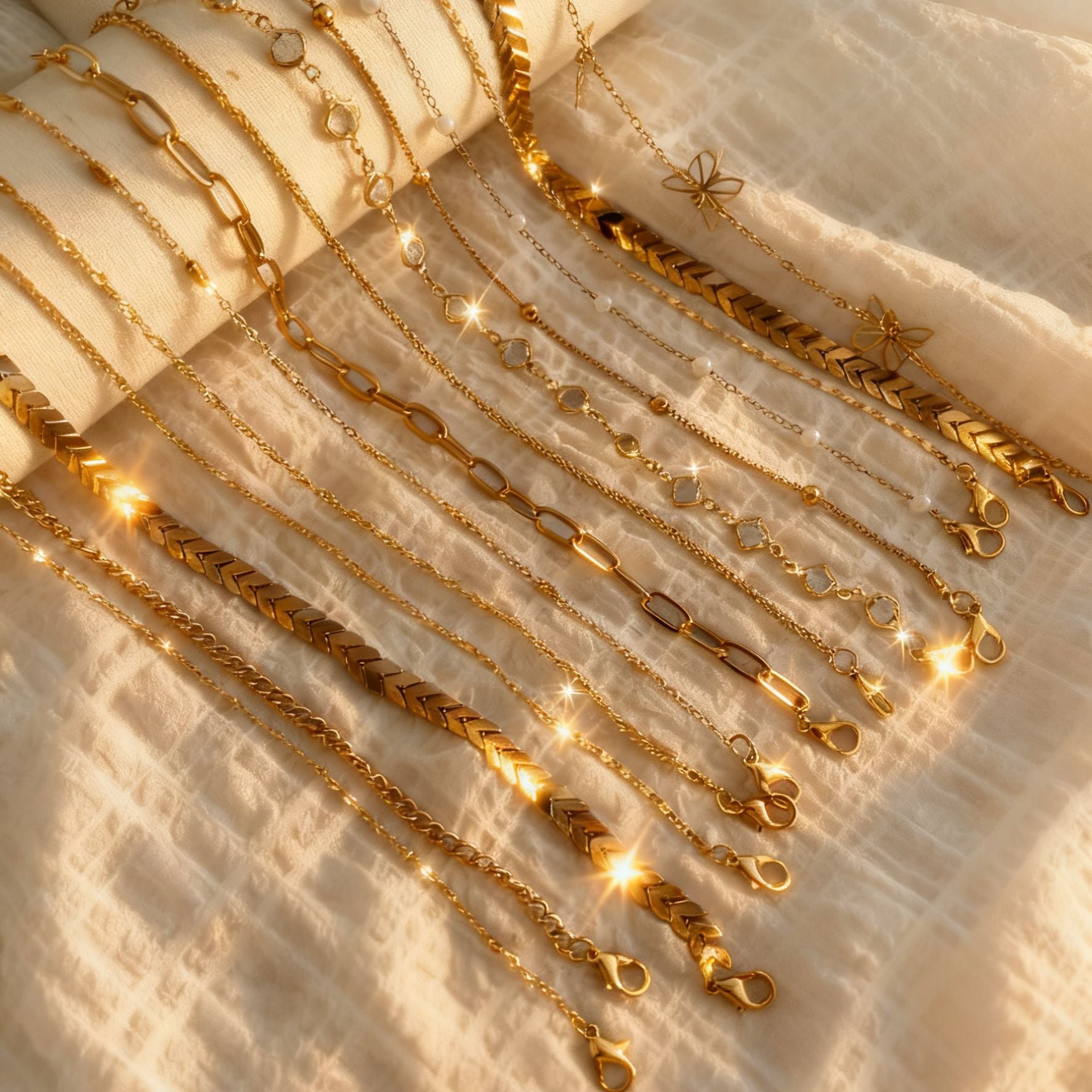 Damen Fußkettchen-Set mit feinen, goldenen Gliederketten Shop Nory
