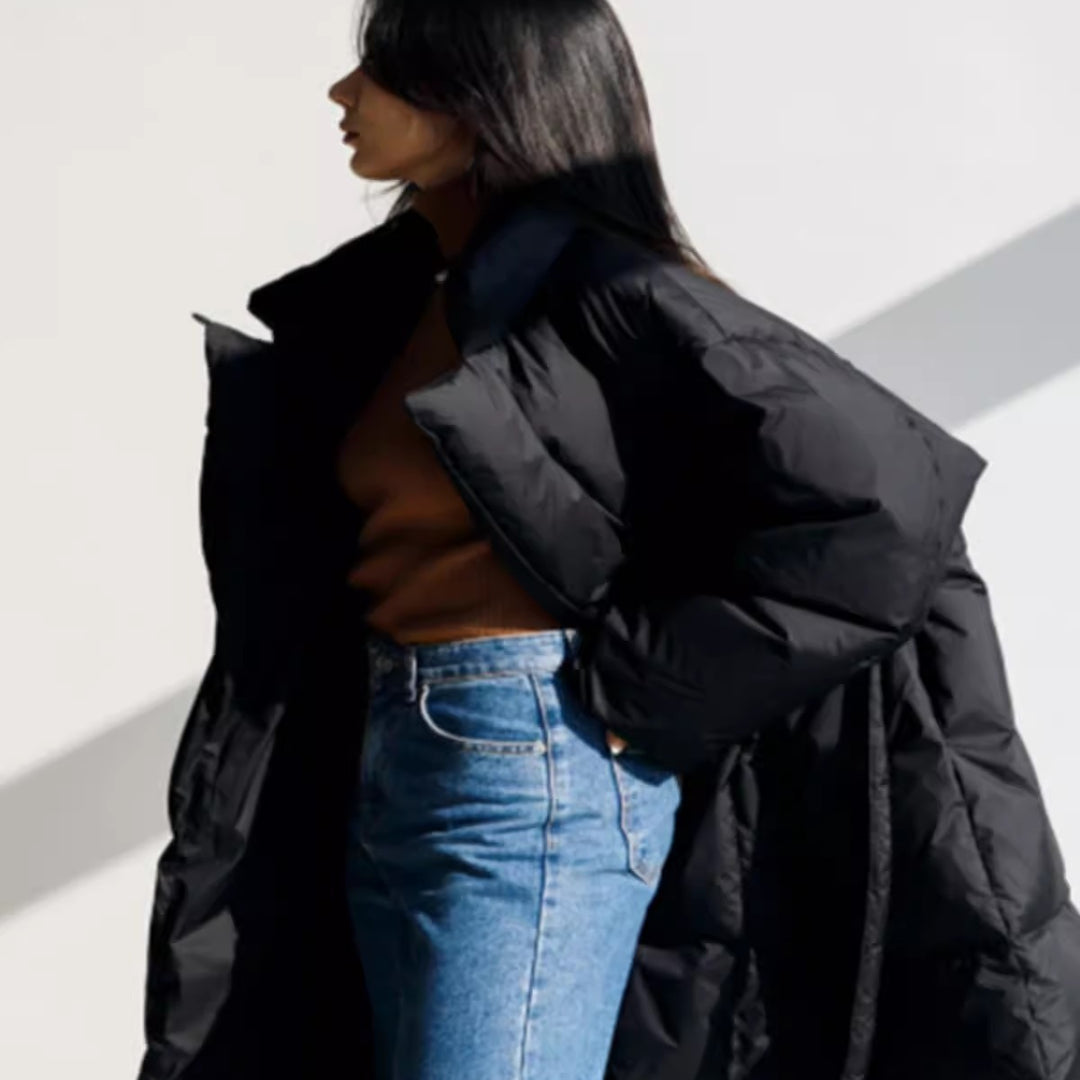 Damen Wattierter Longline-Parka mit Wickel-Bindegürtel und Volumenärmeln Shop Nory