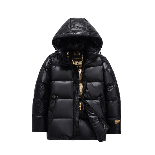 Herren glänzende gesteppte Daunenjacke mit Kapuze und hohem Kragen Shop Nory