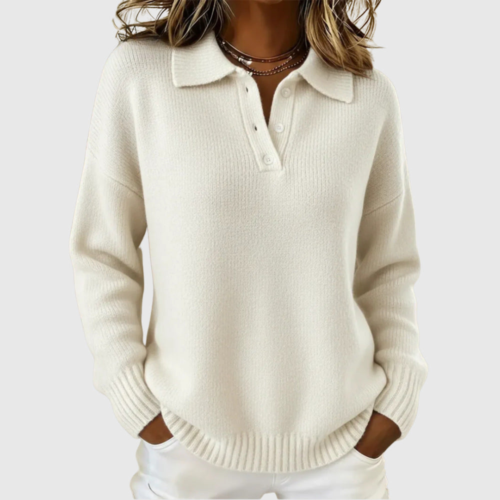 Damen Sportiver Strickpullover mit Henley-Kragen