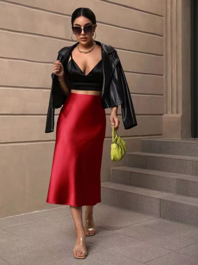 Damen Satin Rock mit schwingendem Saum und elegantem Schnitt